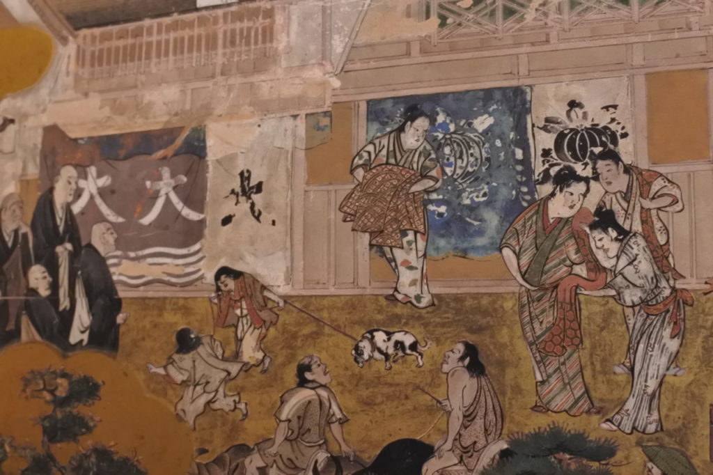 洛中洛外図屛風 舟木本 犬の散歩